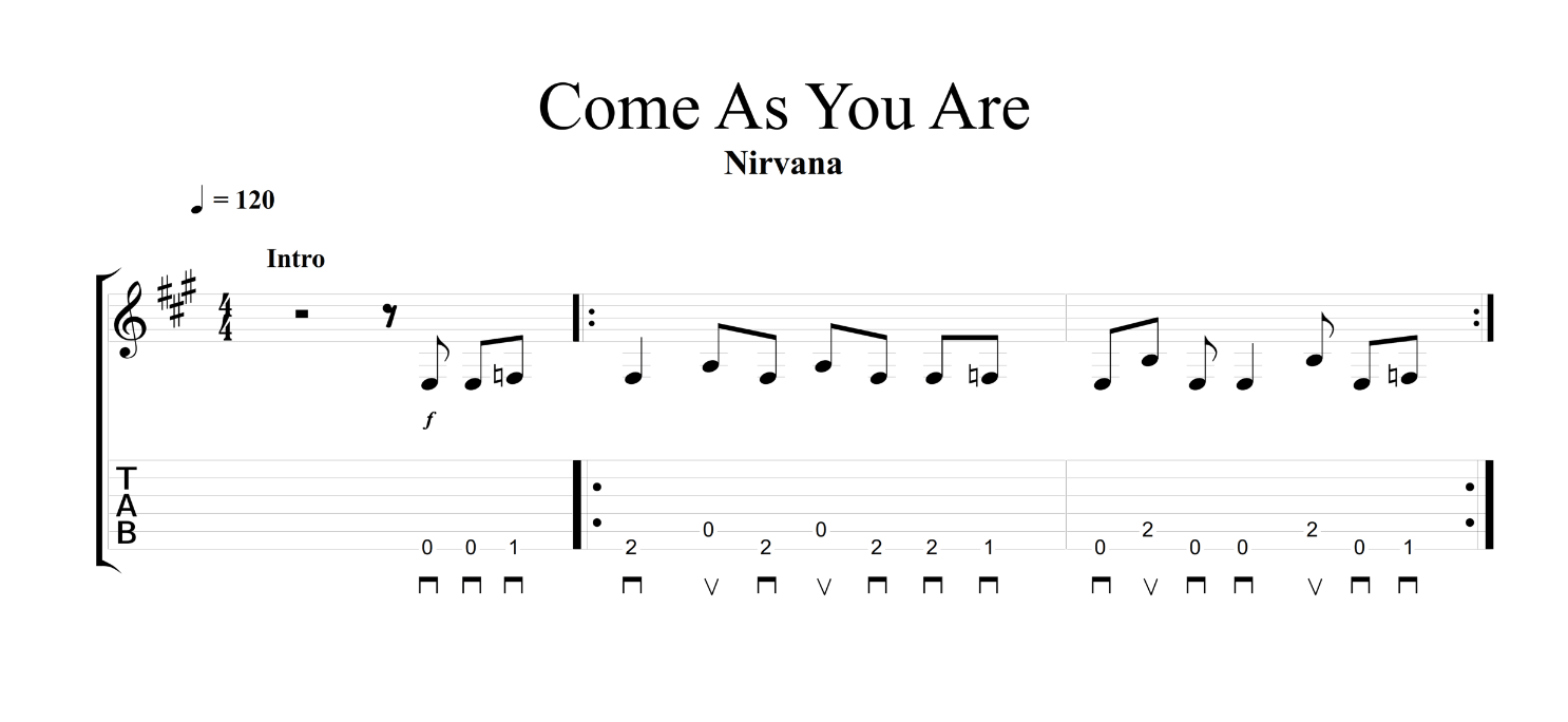 Partition et tab de guitare - Come As You Are - Nirvana