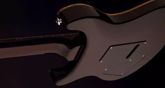 La coupe détaillée d'une guitare électrique : tête, manche, corps