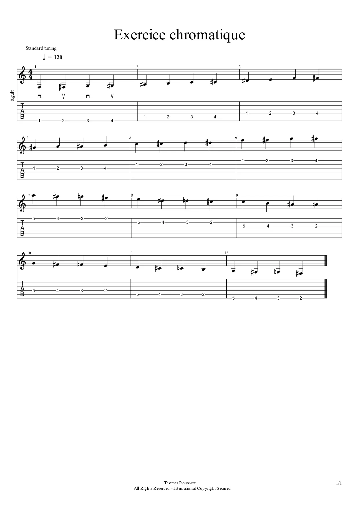 exercice de guitare pour jouer la gamme chromatique
