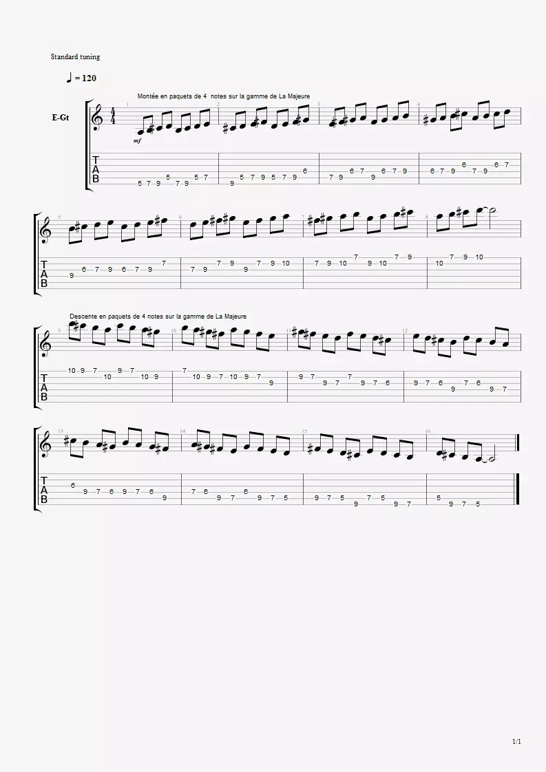 Exercice 2 pour pratiquer vos gammes par paquets de notes