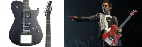 Matthew Bellamy et sa guitare spéciale, la Mb-1 de Manson.
