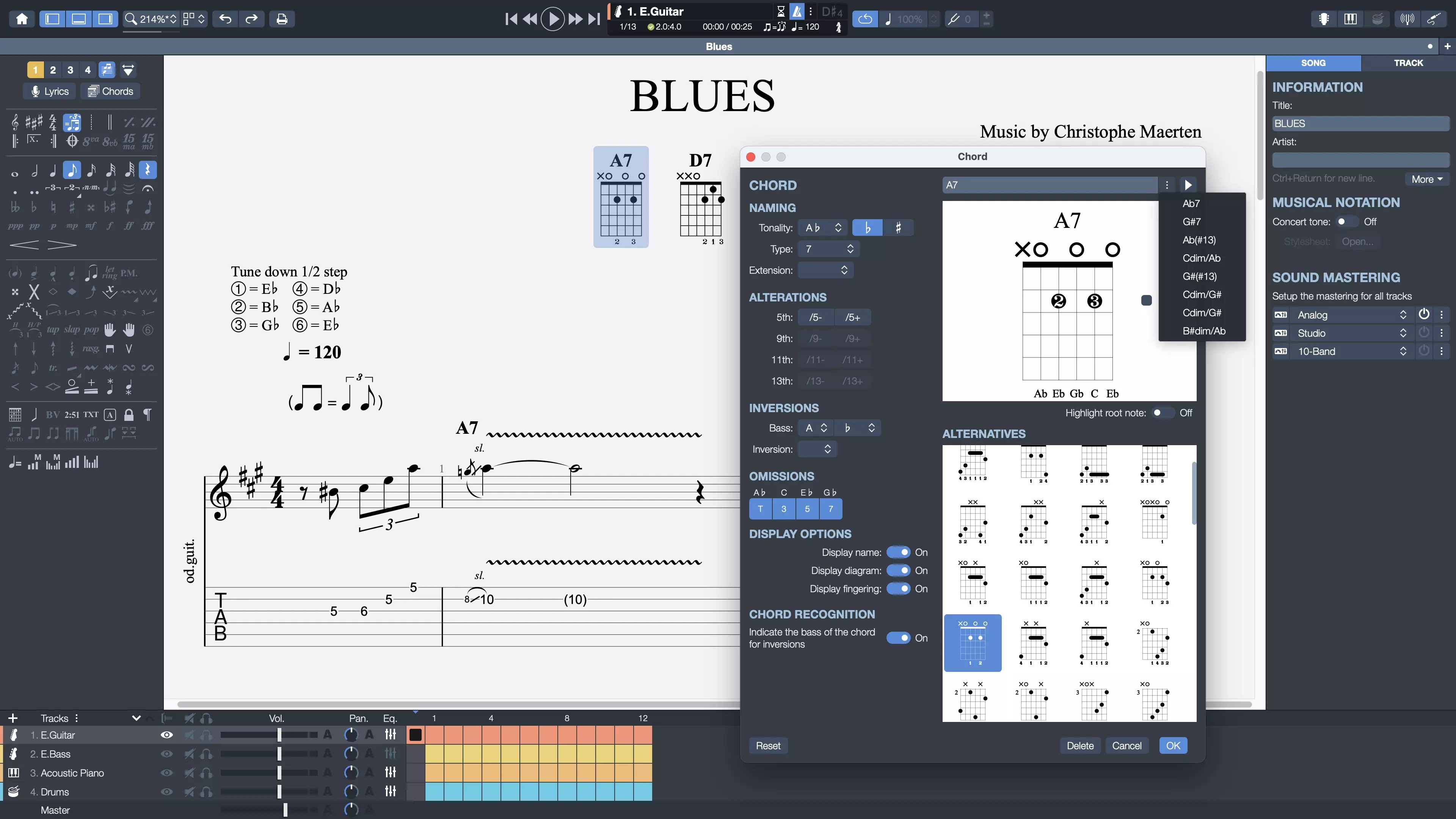 l’interface de guitar pro