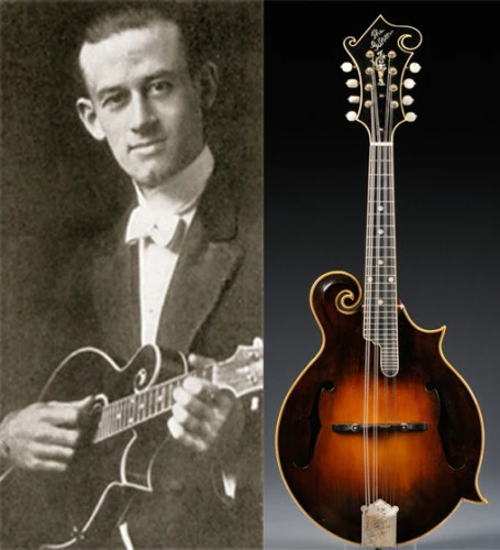 Lloyd Loar avec une de ses créations : la mandoline F5 commercialisée par Gibson.