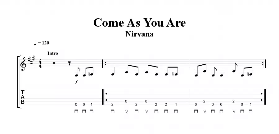 Tab morceau guitare facile Come As You Are