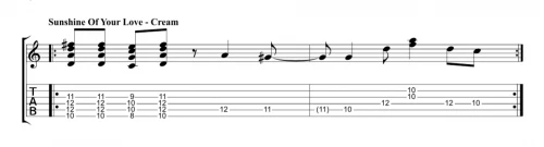 Part et tab du riff de guitare Sunshine Of Your Love de Cream