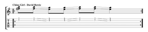 Part et tab du riff de guitare China girl de David Bowie