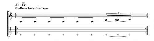 Part et tab du riff de guitare Roadhouse blues de The Doors