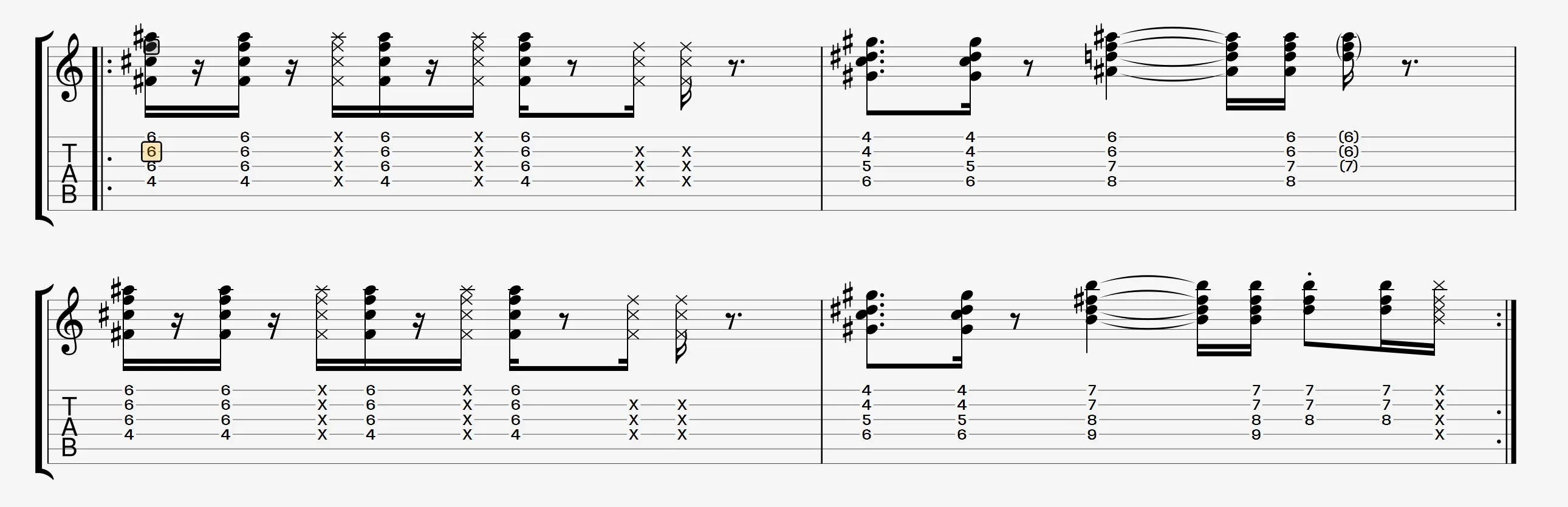 tablature de comping funk pour guitare sur Rock With You