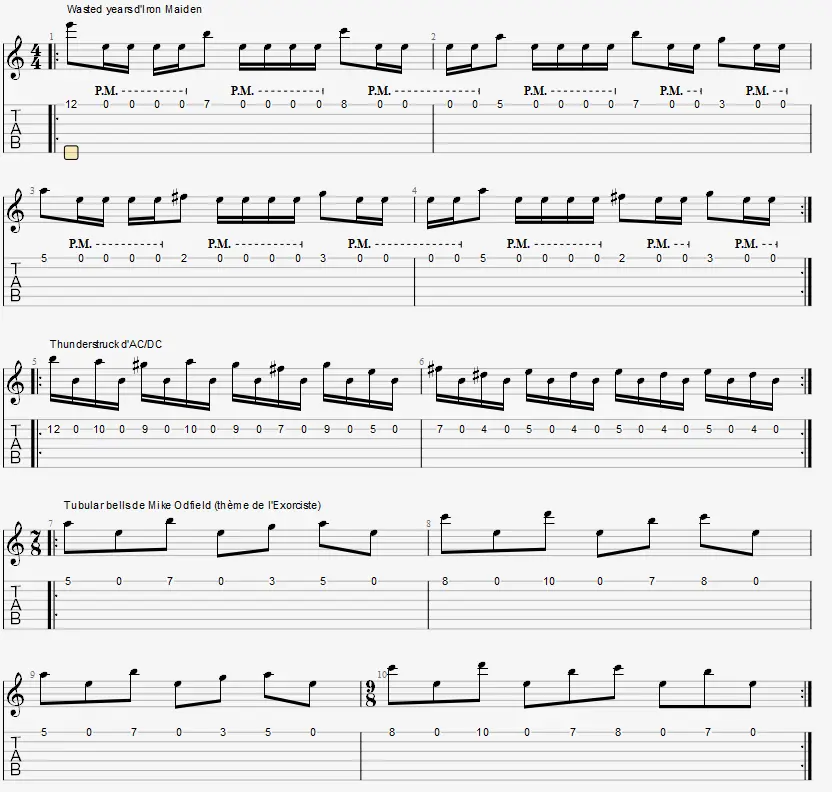 exercices sur une corde de guitare pour jouer la rythmique en doubles croches