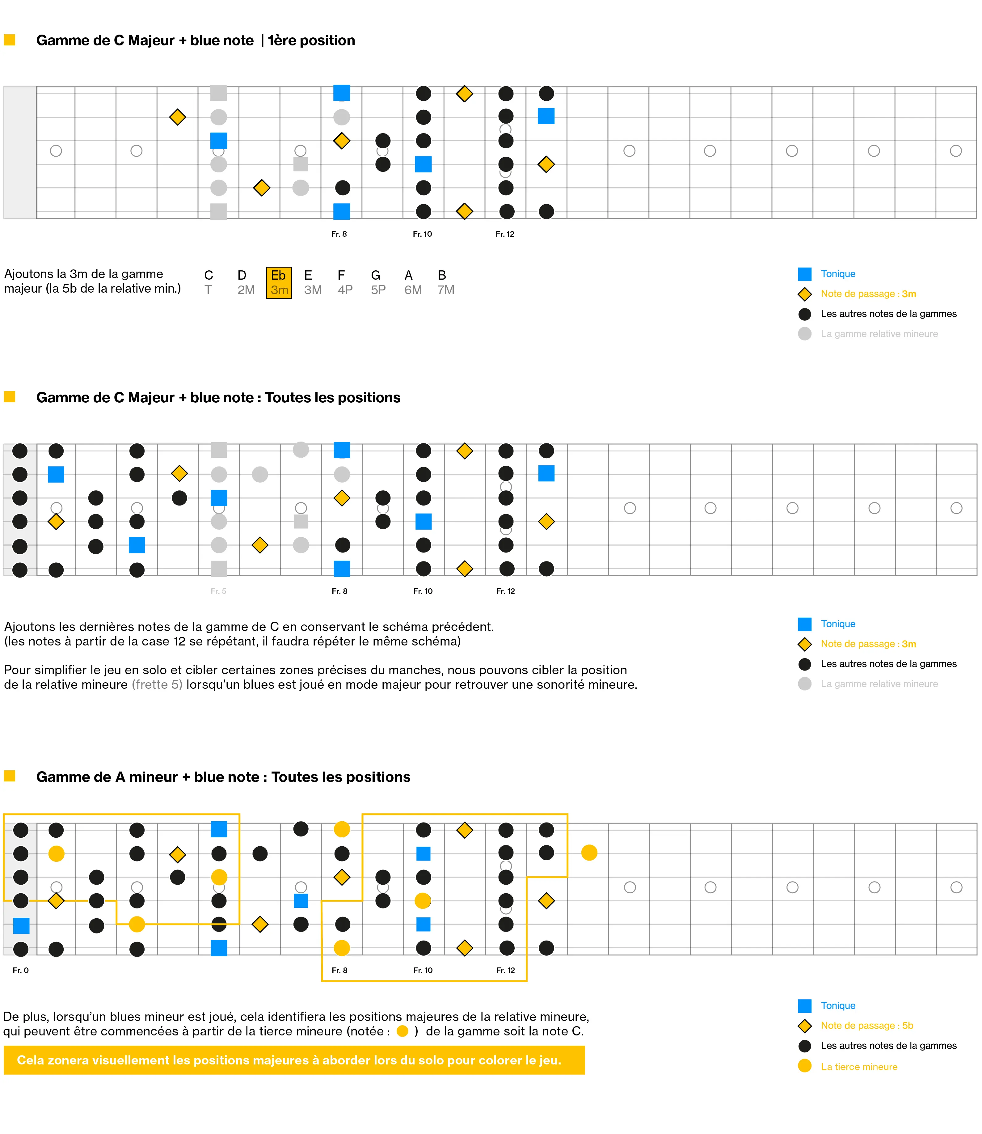 les différentes gammes d’un solo blues à la guitare