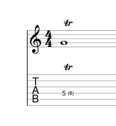 la notation d’un trille sur une partition de guitare