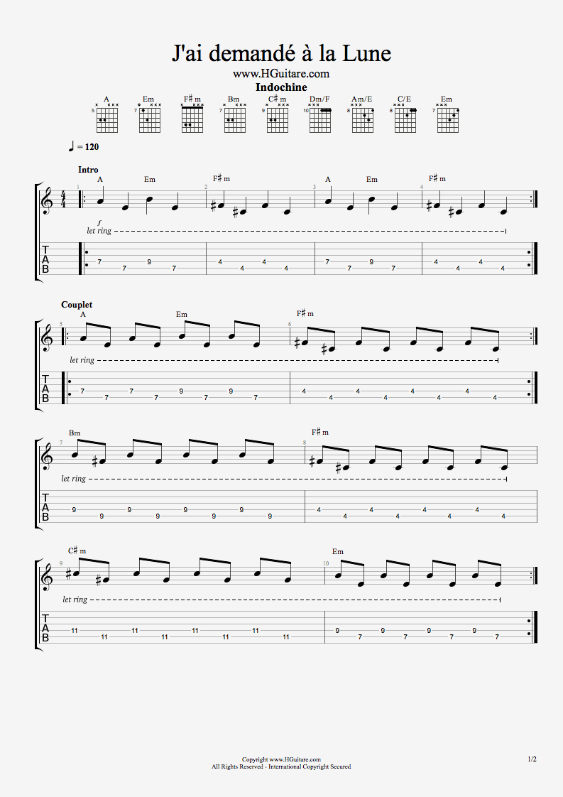 Tablature J Ai Demand La Lune OMUKOO